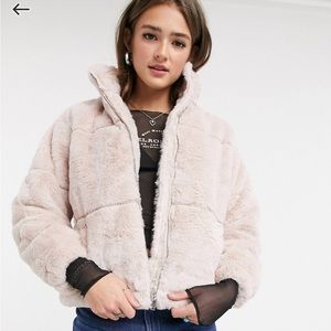 Light pink faux fur jacket